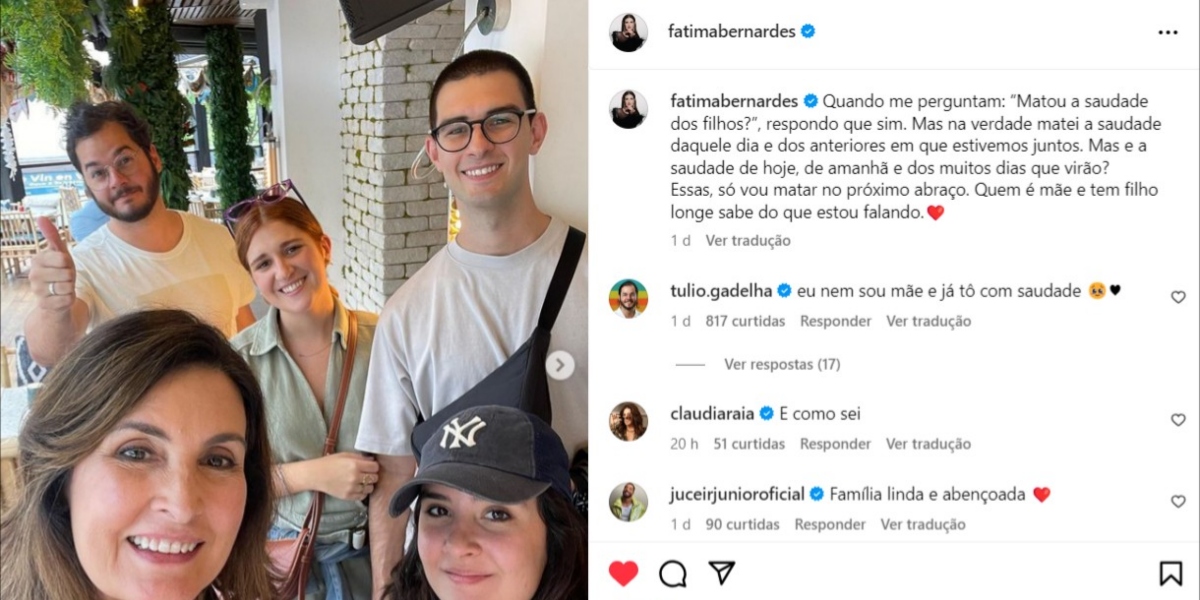 Fátima Bernardes com Túlio, Thalita, Vinícius e Laura (Foto: Reprodução/Instagram)