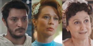 Frei João, Gilda e Cândida em cenas de Amor Perfeito (Foto: Reprodução / Globo / Montagem TV Foco)