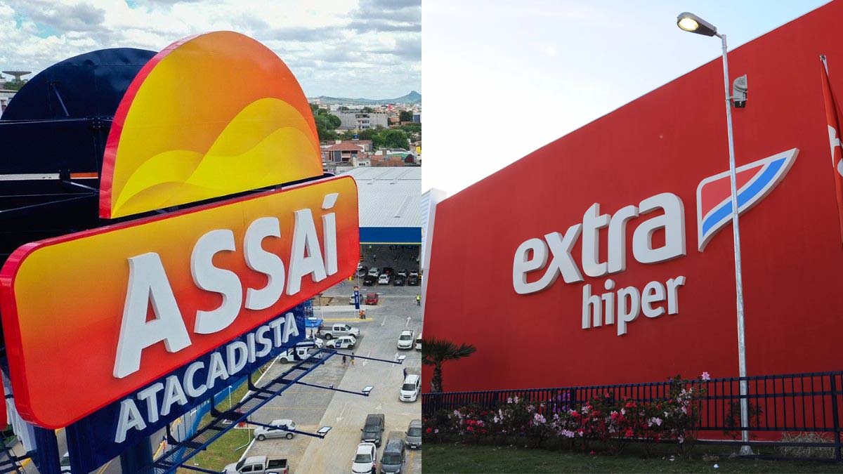 O Assaí comprou o Extra Hiper no ano de 2021 (Foto Reprodução/Montagem/Internet)