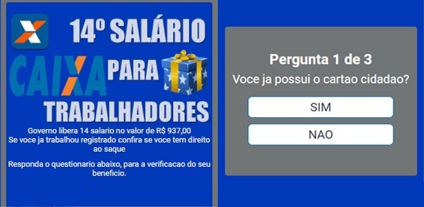 Exemplo de golpe compartilhado via WhatsApp sobre o 14ºsalário usando o nome da Caixa (Foto Reprodução/Internet)