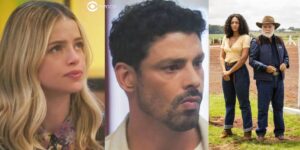 Graça, Caio, Aline e Antônio em cenas de Terra e Paixão (Foto: Reprodução / Globo / Montagem TV Foco)