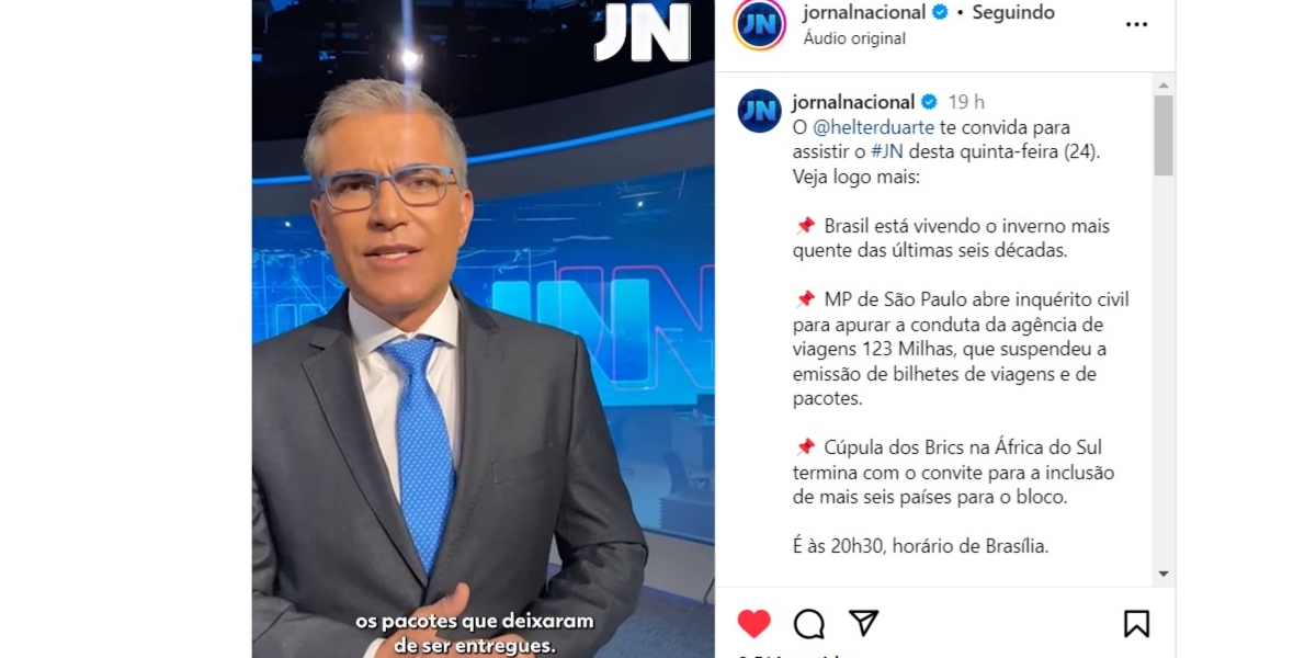 Hélter Duarte nas redes sociais do "Jornal Nacional" (Foto: Reprodução/Instagram)