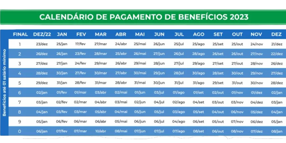 Calendário do pagamento do ano inteiro referente ao INSS (Reprodução: Internet)