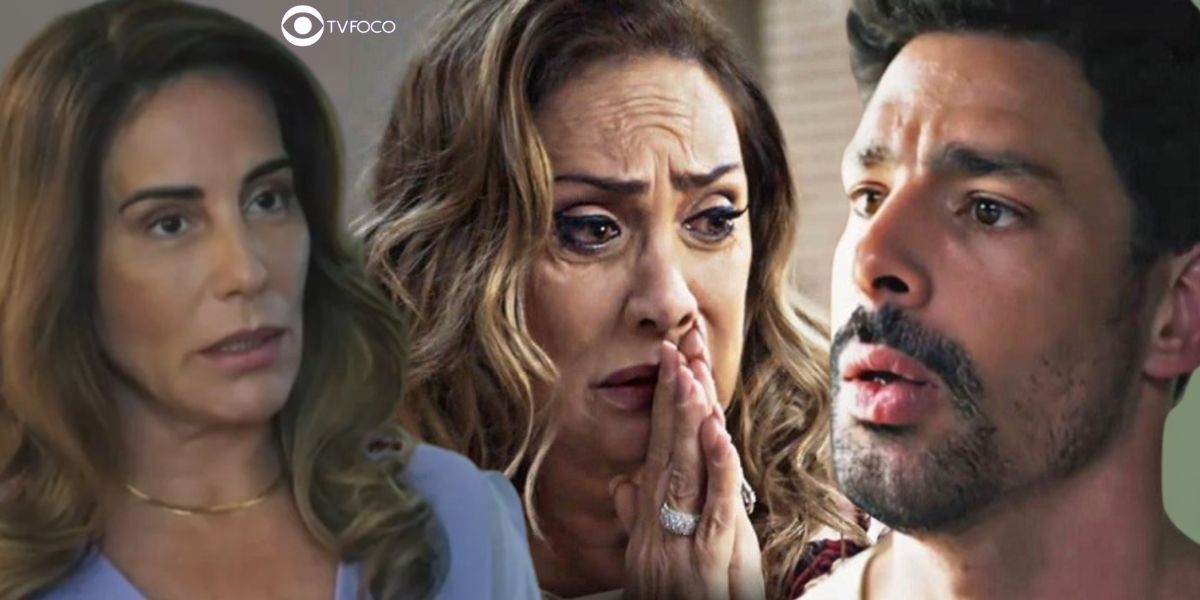 Irene, Agatha e Caio em cenas de Terra e Paixão (Foto: Reprodução / Globo / Montagem TV Foco)