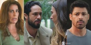 Irene, Luigi, Anely e Caio em cenas de Terra e Paixão (Foto: Reprodução / Globo / Montagem TV Foco)