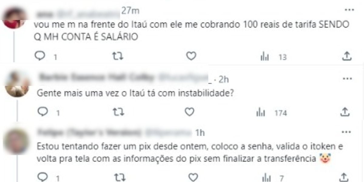 Reclamações dos clientes do Itaú (Reprodução: Twitter)