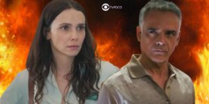 Lucinda (Débora Falabella) e Andrade (Ângelo Antônio) em Terra e Paixão (Foto: Reprodução / Globo / Montagem TV Foco)