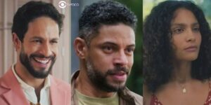 Luigi, Jonatas e Aline em cenas de Terra e Paixão (Foto: Reprodução / Globo / Montagem TV Foco)