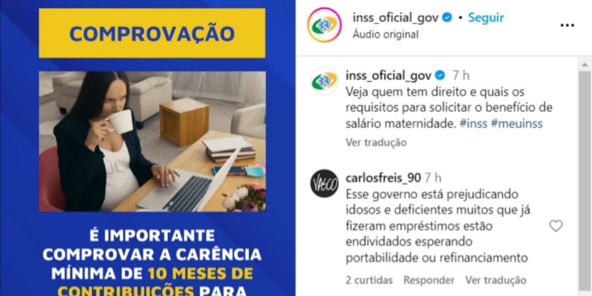 Post do INSS sobre o Salário-Maternidade (Foto: Reprodução/Instagram)