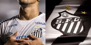 Jogador e logo do Santos. Foto: Reprodução/Internet