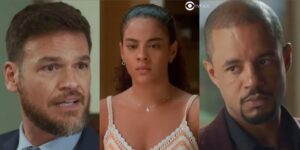 Theo, Jenifer e Orfeu em Vai na Fé (Foto: Reprodução / Globo / Montagem TV Foco)