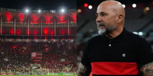 Torcedores do Flamengo e técnico Jorge Sampaoli (Foto: Reprodução / Internet)