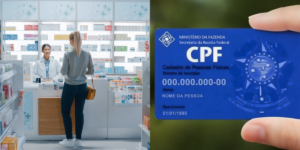 Cliente fornecendo CPF nas farmácias (Reprodução/Montagem TV Foco)