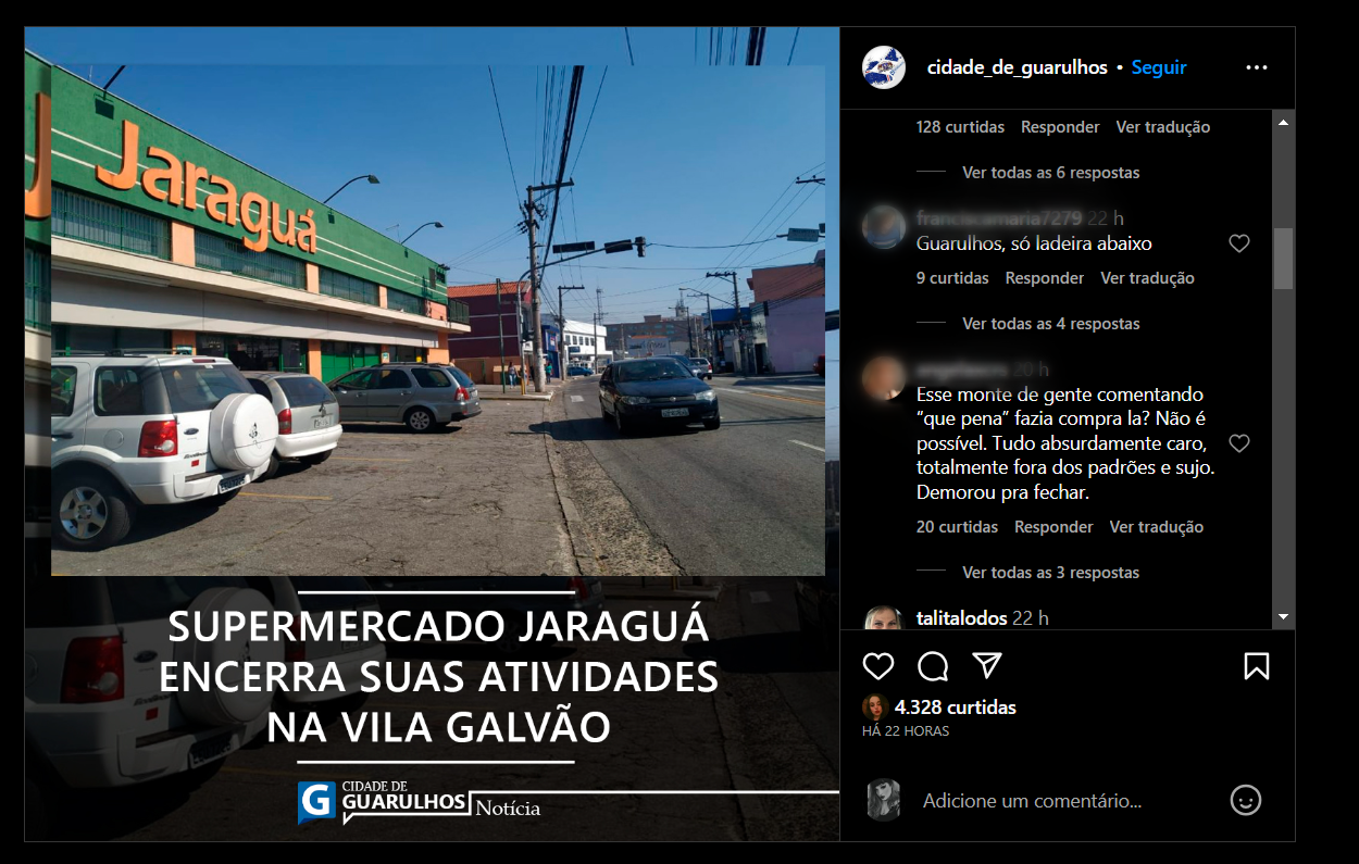 Clientes se manifestam por meio de comentários através das redes sociais (Foto Reprodução/Instagram)