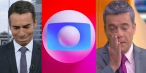 César Tralli e Roberto Kovalick chorando e logo da Globo - Foto Reprodução Internet