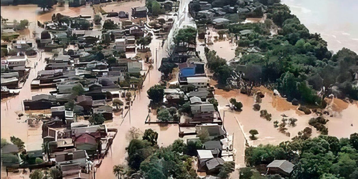 Cidade do Rio Grande do Sul atingida por inundações (Imagem Reprodução Internet)