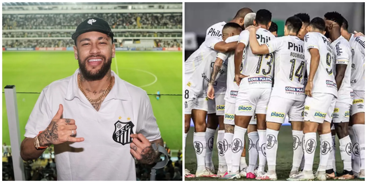 Neymar e elenco do Santos - (Foto: Reprodução / Internet)