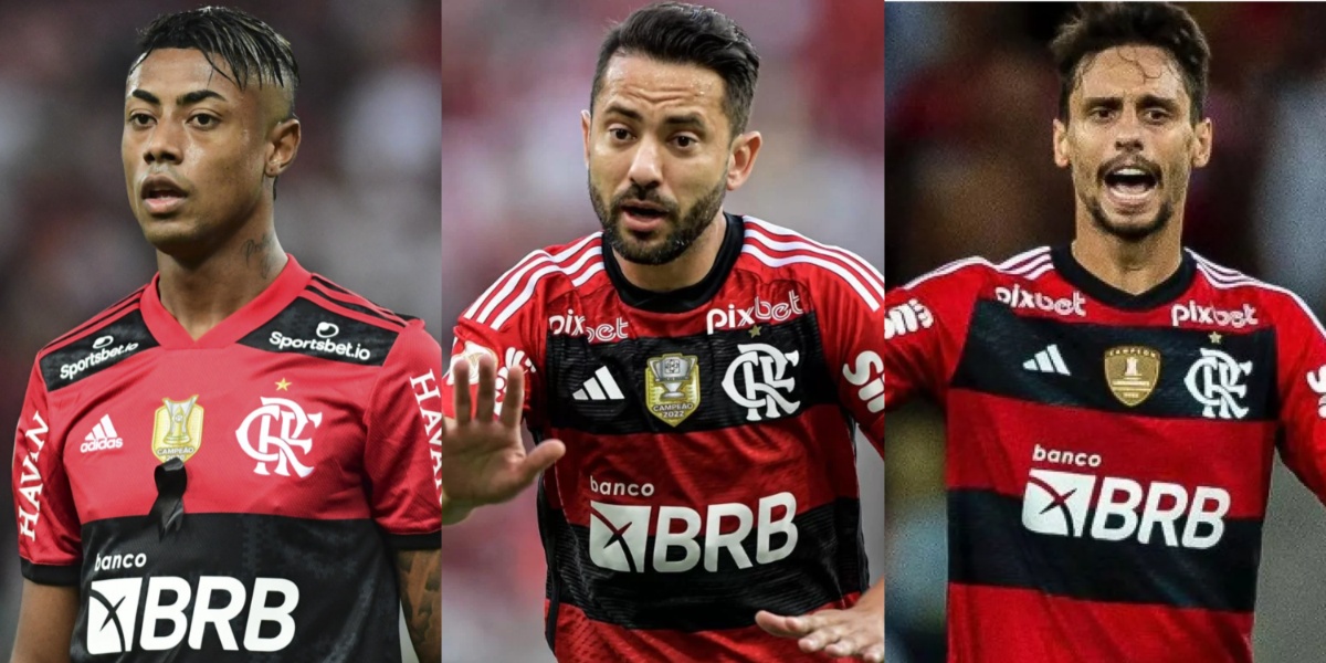 Bruno Henrique, Everton Ribeiro e Rodrigo Caio, jogadores do Flamengo (Imagem Reprodução Internet)