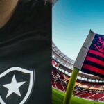 Jogador do Botafogo e bandeira do Flamengo (Imagem Reprodução Internet)