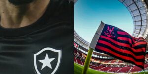 Jogador do Botafogo e bandeira do Flamengo (Imagem Reprodução Internet)