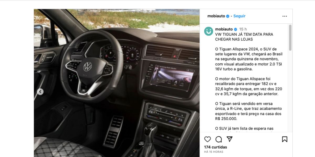 Notícia do retorno de carro (Foto: Reprodução / Instagram) 