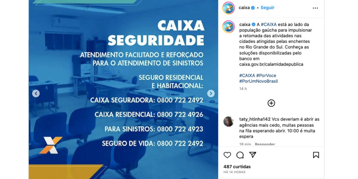 Comunicado da Caixa (Foto: Reprodução / Instagram) 