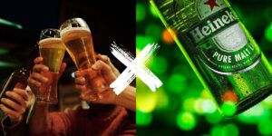 Logo da Heineken e pessoas tomando cerveja  - Montagem: TVFOCO