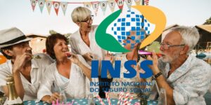 Idosos comemorando e logo do INSS - Foto Reprodução Internet