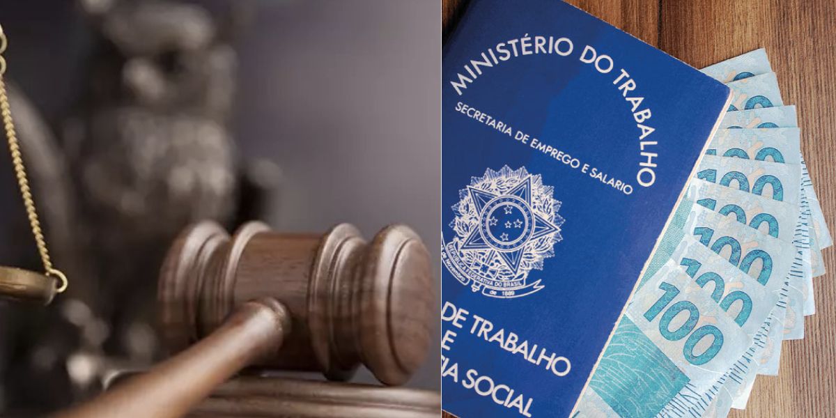 Justiça e carteira de trabalho com notas de dinheiro (Fotos: Reproduções / Internet)