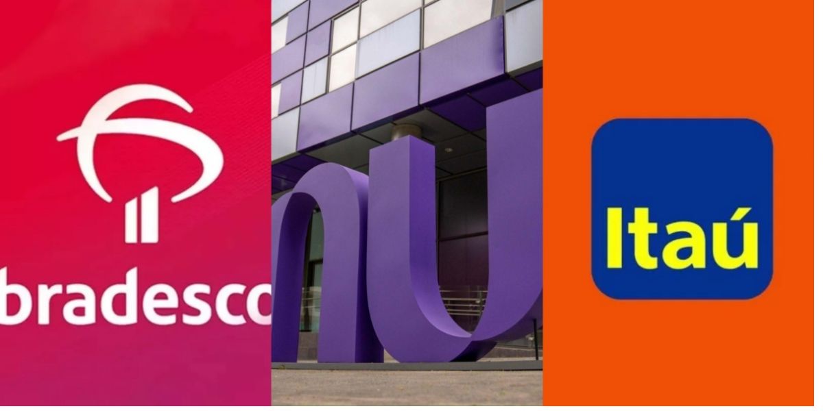 Logo Bradesco, unidade Nubank e logo Itaú (Foto: Reprodução / Internet) 