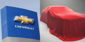 Logo da Chevrolet e carro coberto - Foto Reprodução Internet