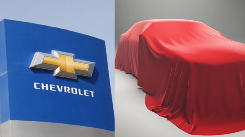 Logo da Chevrolet e carro coberto - Foto Reprodução Internet