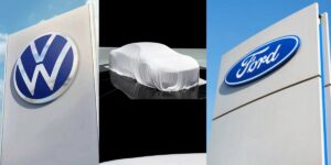 Logo da Ford e Volkswagen e carro coberto - Foto Reprodução Internet