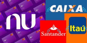 Logo da Nubank, e logo da Caixa, Santander e Itaú chorando - Foto Reprodução Internet