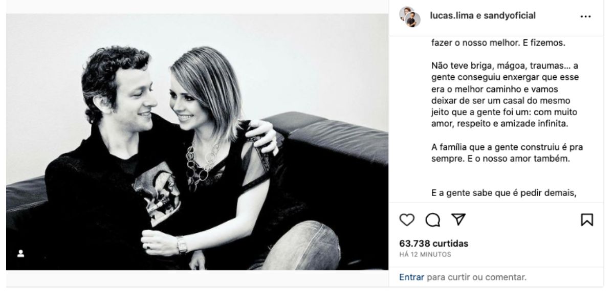 Sandy e Lucas Lima confirmam fim de casamento (Foto: Reprodução / Instagram)