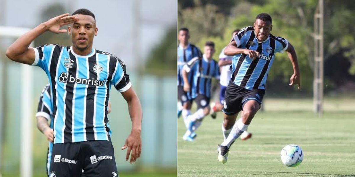 Pedro Clemente, atacante do Grêmio (Montagem TV Foco).