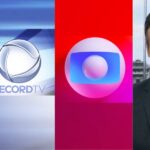 Renaldo Gottino e Cesár Tralli chorando e logo da Globo e da Record - Foto Reprodução Internet