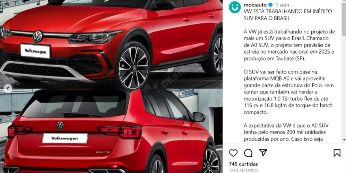 A0 SUV é o novo carro da marca (Foto: Reprodução/Instagram)