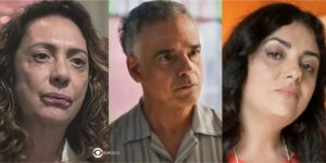 Agatha, Andrade e Dalva em cenas de Terra e Paixão (Foto: Reprodução / Globo / Montagem TV Foco)