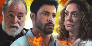 Antônio, Caio e Agatha em Terra e Paixão (Foto: Reprodução / Globo / Montagem TV Foco)