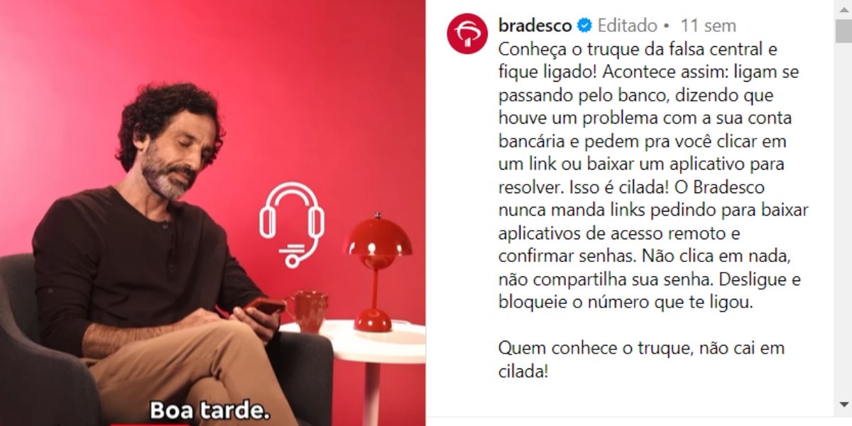 Bradesco tenta evitar golpes (Foto: Reprodução/Instagram)