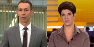 Cesar Tralli e Mariana Godoy deram triste notícia (Foto: Reprodução/TV Globo/Record)