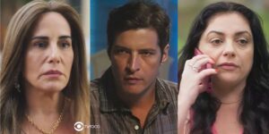 Irene, Marino e Dalva em cenas de Terra e Paixão (Foto: Reprodução / Globo / Montagem TV Foco)