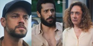 Jonatas, Ramiro e Agatha em cenas de Terra e Paixão (Foto: Reprodução / Globo / Montagem TV Foco)