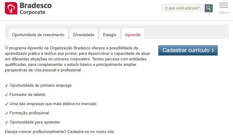 Print de uma das inscrições de Jovem Aprendiz Bradesco. (Foto: Reprodução / Internet)