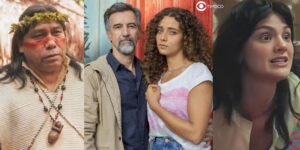 Jurecê, Ademir, Flor e Petra em cenas de Terra e Paixão (Foto: Reprodução / Globo / Montagem TV Foco)