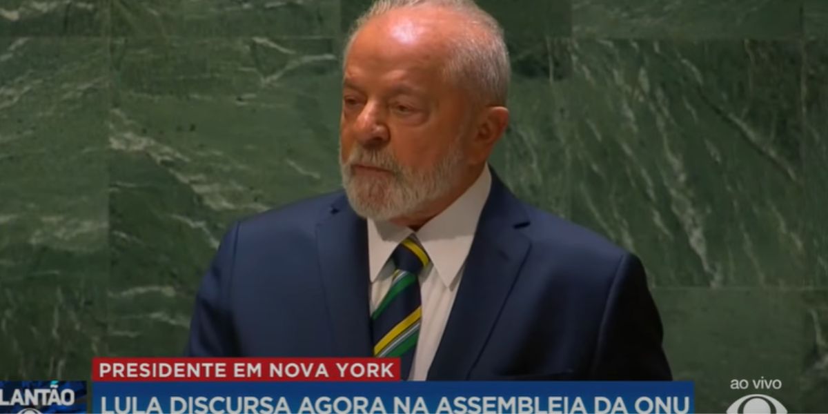 Lula durante seu discurso na Assembleia da ONU (Reprodução: Band)