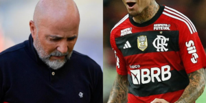 Sampaoli e jogador do Flamengo. Foto: Reprodução/Internet