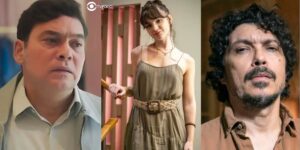 Tadeu, Petra e Gregório em Terra e Paixão (Foto: Reprodução / Globo / Montagem TV Foco)