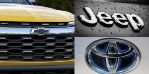 Novo carro da Chevrolet, logo da Jeep e Toyota (Reprodução/Montagem TV Foco)